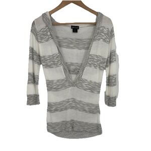 Y2K Wet Seal Womens Hooded Striped Sweater‎ Small Lightweight Deep V Retro USA